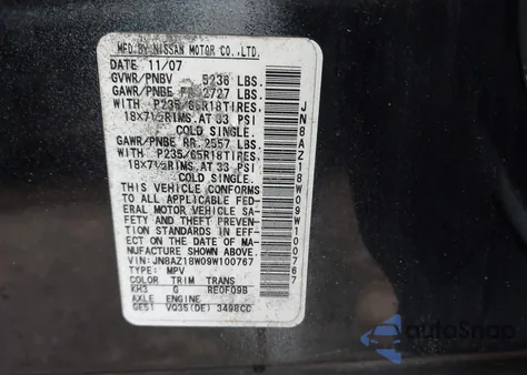 2009 Nissan Murano S from USA, damaged, VIN JN8AZ18W09W100767